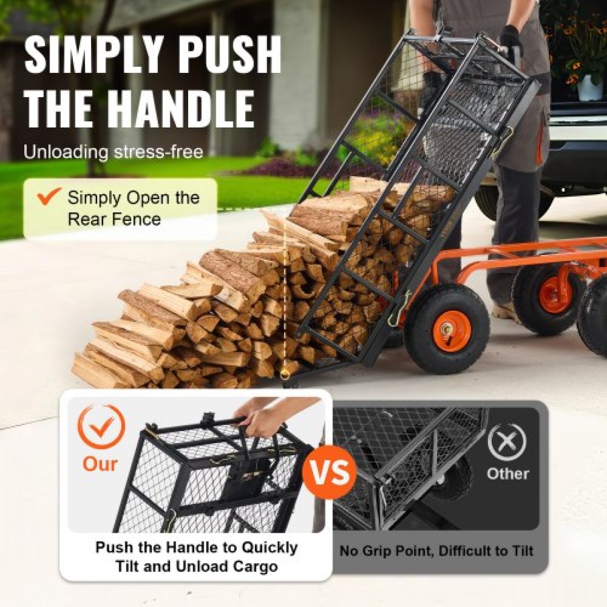 VEVOR Garden Dump Cart Βαρέως τύπου μεταλλικά καρότσια και βαγόνια 880 λίβρες/399,2 κιλά Φόρτωση