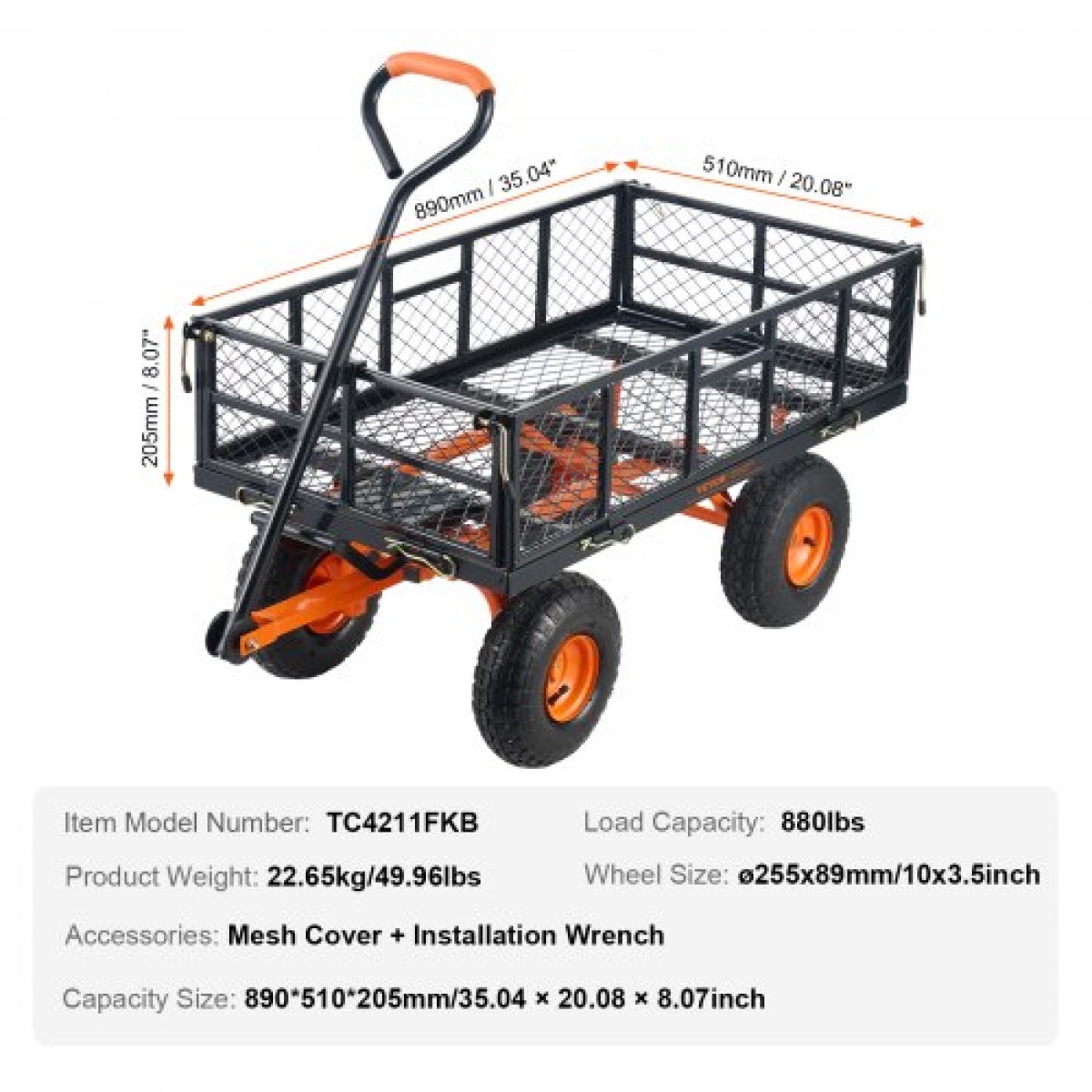 VEVOR Garden Dump Cart Βαρέως τύπου μεταλλικά καρότσια και βαγόνια 880 λίβρες/399,2 κιλά Φόρτωση