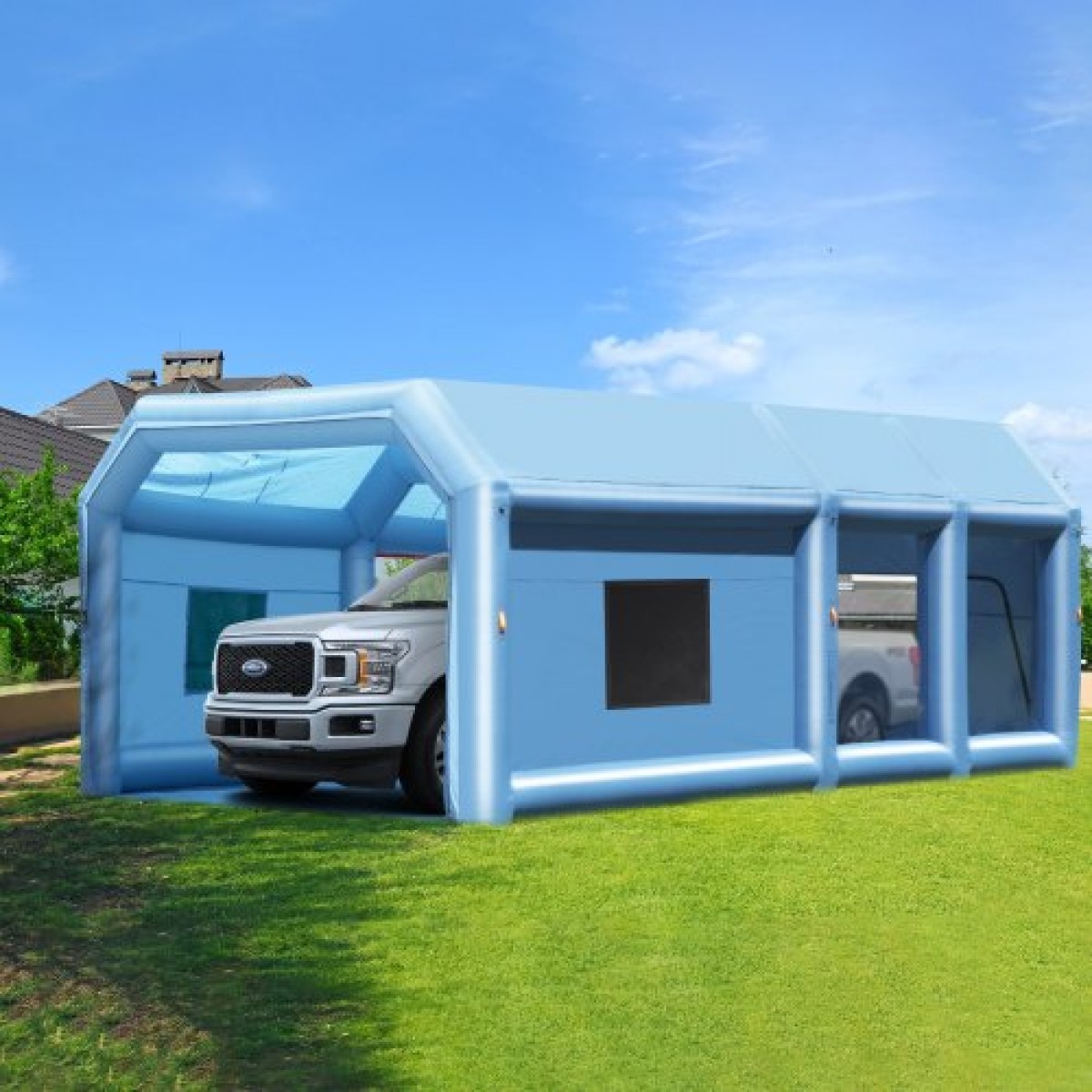 Φουσκωτός θάλαμος βαφής VEVOR, 29,5 x 15,7 x 11,8 ft/9 x 4,8 x 3,6 m Φουσκωτός θάλαμος ψεκασμού, με ισχυρούς φυσητήρες 950 W+750 W και σύστημα φίλτρου αέρα, φορητός θάλαμος βαφής αυτοκινήτου για μεγάλα φορτηγά, μεγάλα φορτηγά μηχανημάτων, Large