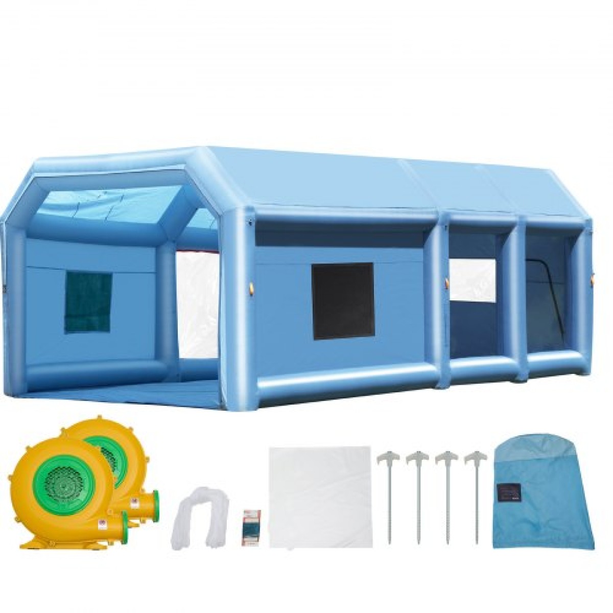 Φουσκωτός θάλαμος βαφής VEVOR, 29,5 x 15,7 x 11,8 ft/9 x 4,8 x 3,6 m Φουσκωτός θάλαμος ψεκασμού, με ισχυρούς φυσητήρες 950 W+750 W και σύστημα φίλτρου αέρα, φορητός θάλαμος βαφής αυτοκινήτου για μεγάλα φορτηγά, μεγάλα φορτηγά μηχανημάτων, Large
