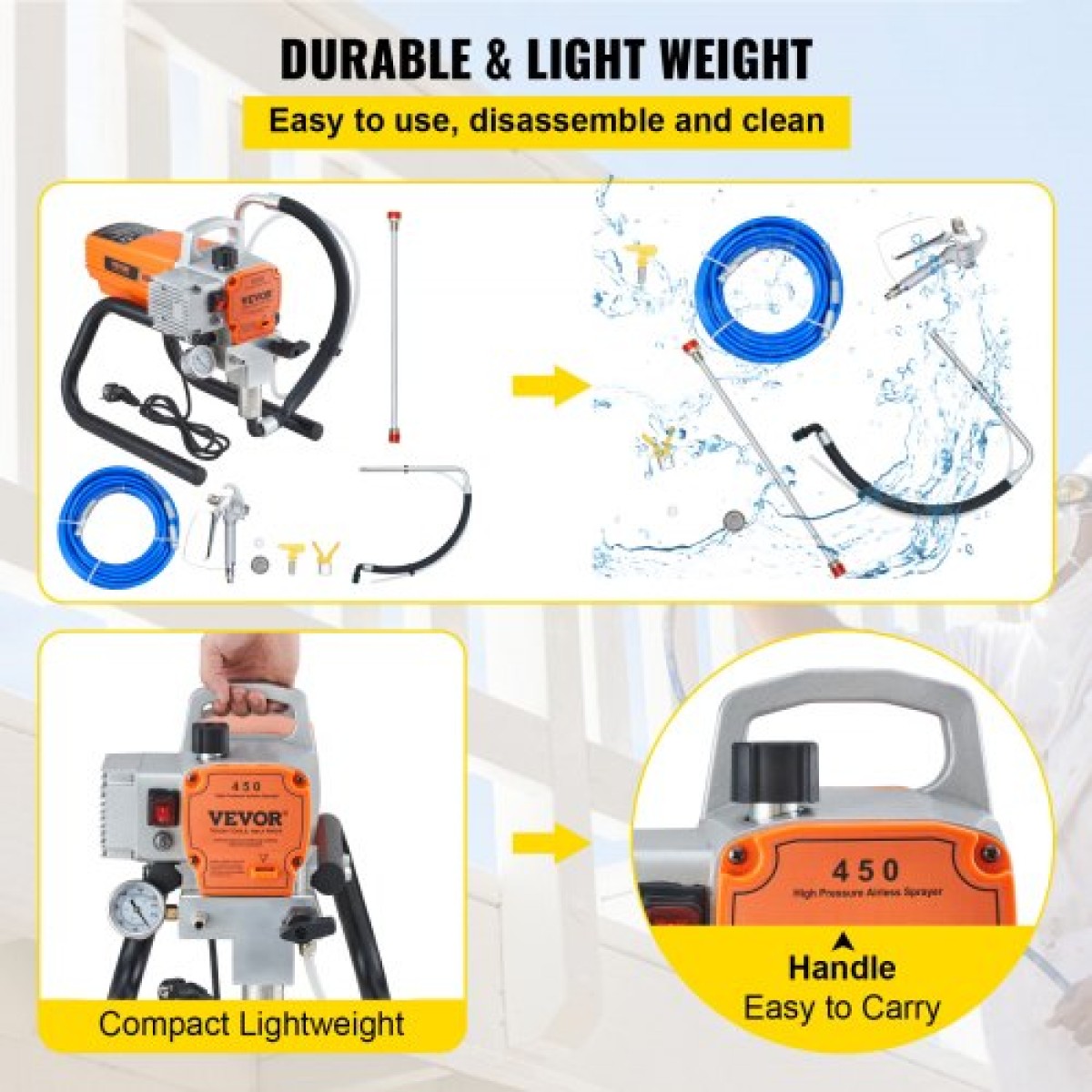 VEVOR Paint Sprayer, 1500W Airless Paint Sprayer, Hose Paint Gun 3000PSI Paint Sprayers for Home for ships, γέφυρες, πύργους, στύλους και άλλες μεγάλες μεταλλικές κατασκευές μεγάλης διάρκειας βιομηχανίας