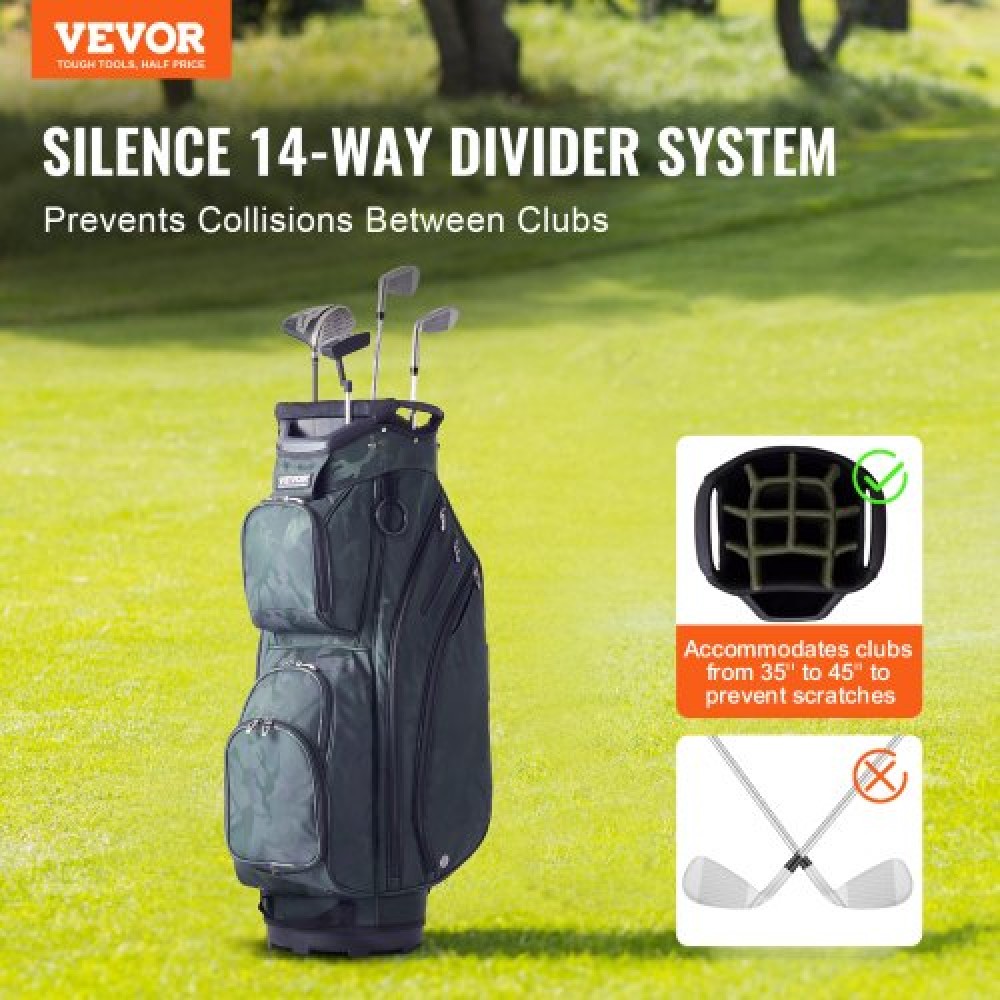 Τσάντα VEVOR Golf Cart with 14 Way Organizer Divider Top, Premium Nylon τσάντα 11 τσέπες, ανθεκτικές τσάντες γκολφ με λαβές & κάλυμμα σκόνης & αποσπώμενα λουριά για άνδρες και γυναίκες, Army Green