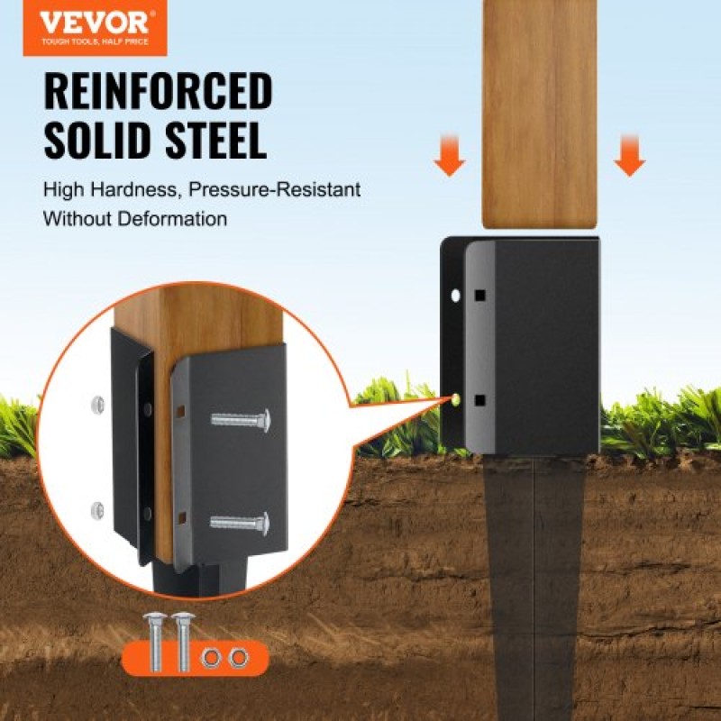 VEVOR Fence Post Anchor Ground Spike, 8 πακέτο 36 x 4 x 4 ίντσες εξωτερική διάμετρος (εσωτερική διάμετρος 3,5 x 3,5 ίντσες), μεταλλική μαύρη σκόνη με επίστρωση πάσσαλου, για κιγκλίδωμα κήπου κατάστρωμα γραμματοκιβωτίου
