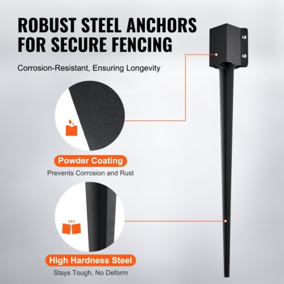 VEVOR Fence Post Anchor Ground Spike, 8 πακέτο 36 x 4 x 4 ίντσες εξωτερική διάμετρος (εσωτερική διάμετρος 3,5 x 3,5 ίντσες), μεταλλική μαύρη σκόνη με επίστρωση πάσσαλου, για κιγκλίδωμα κήπου κατάστρωμα γραμματοκιβωτίου