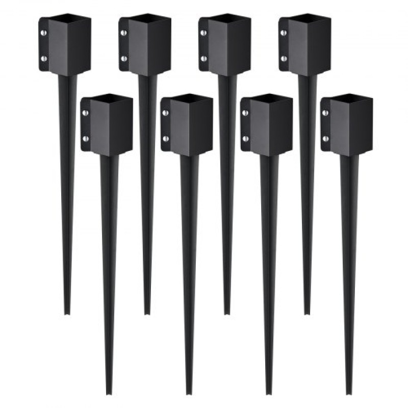VEVOR Fence Post Anchor Ground Spike, 8 πακέτο 36 x 4 x 4 ίντσες εξωτερική διάμετρος (εσωτερική διάμετρος 3,5 x 3,5 ίντσες), μεταλλική μαύρη σκόνη με επίστρωση πάσσαλου, για κιγκλίδωμα κήπου κατάστρωμα γραμματοκιβωτίου