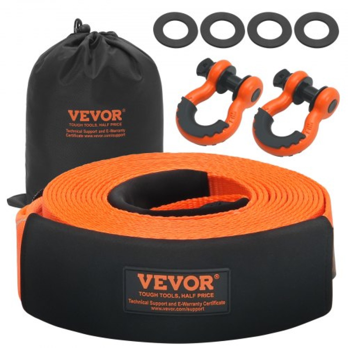 VEVOR Heavy Duty Tow Strap Recovery Kit 3" x 30 ft (MBS-36.000 lbs) Ιμάντας για βαρούλκο Tree Saver, Τριπλός ενισχυμένος βρόχος & προστατευτικά μανίκια & τσάντα αποθήκευσης, δεσμίδες D-Ring 3/4", για Truck Jeep SUV ATV