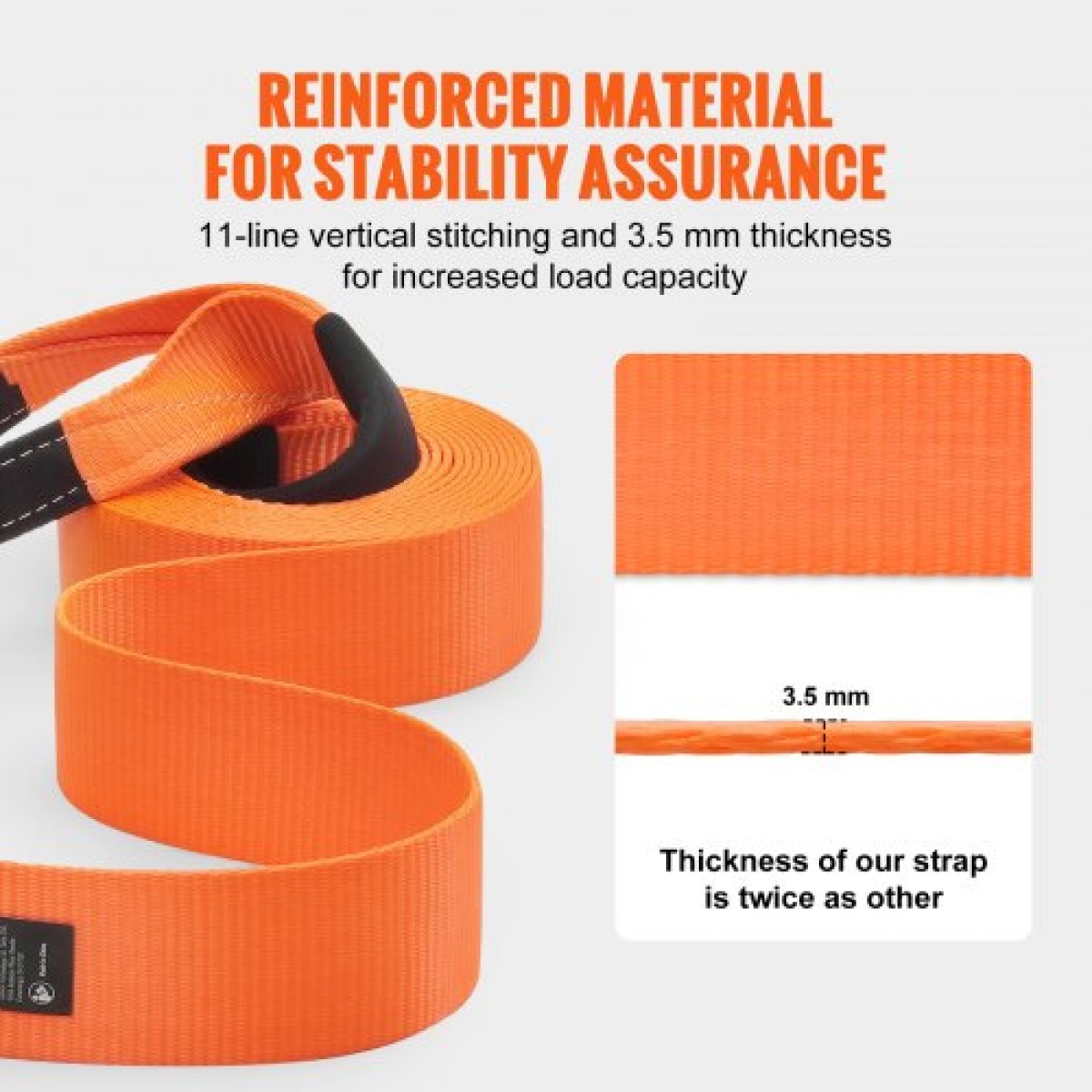 VEVOR Heavy Duty Tow Strap Recovery Kit 3" x 30 ft (MBS-36.000 lbs) Ιμάντας για βαρούλκο Tree Saver, Τριπλός ενισχυμένος βρόχος & προστατευτικά μανίκια & τσάντα αποθήκευσης, δεσμίδες D-Ring 3/4", για Truck Jeep SUV ATV
