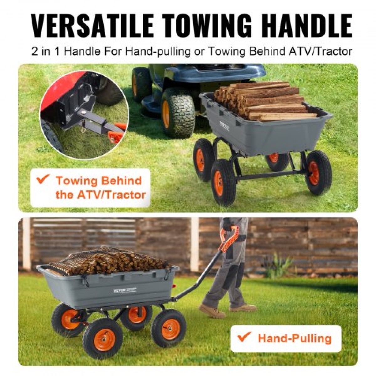 VEVOR Poly Garden Dump Cart Heavy-duty Yard Carts and Wagons 6,48 cu.ft/183,4 L 1200 lbs/544,3 kg