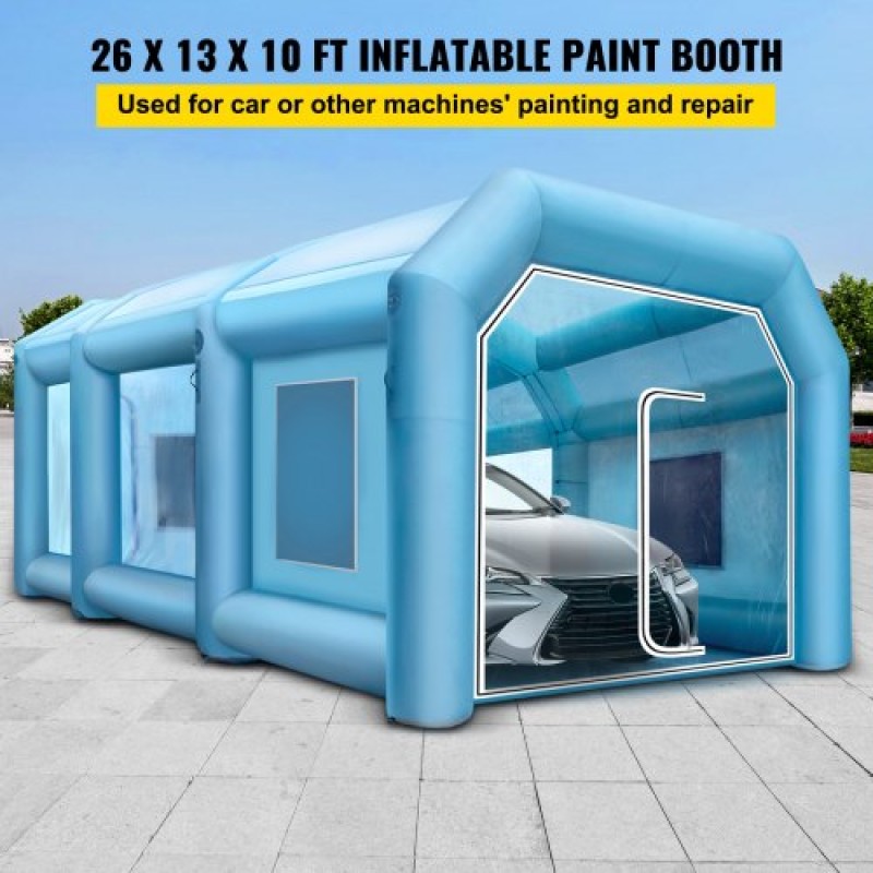 Φουσκωτή σκηνή VEVOR, 26x13x10Ft Φουσκωτό Θάλαμο Σπρέυ Προσαρμοσμένη Σκηνή, Φουσκωτό Θάλαμο Βαφής Σκηνή Θάλαμος Βαφής Αυτοκινήτου Giant Workstation 210D Oxford Fabric With 2 Blowers