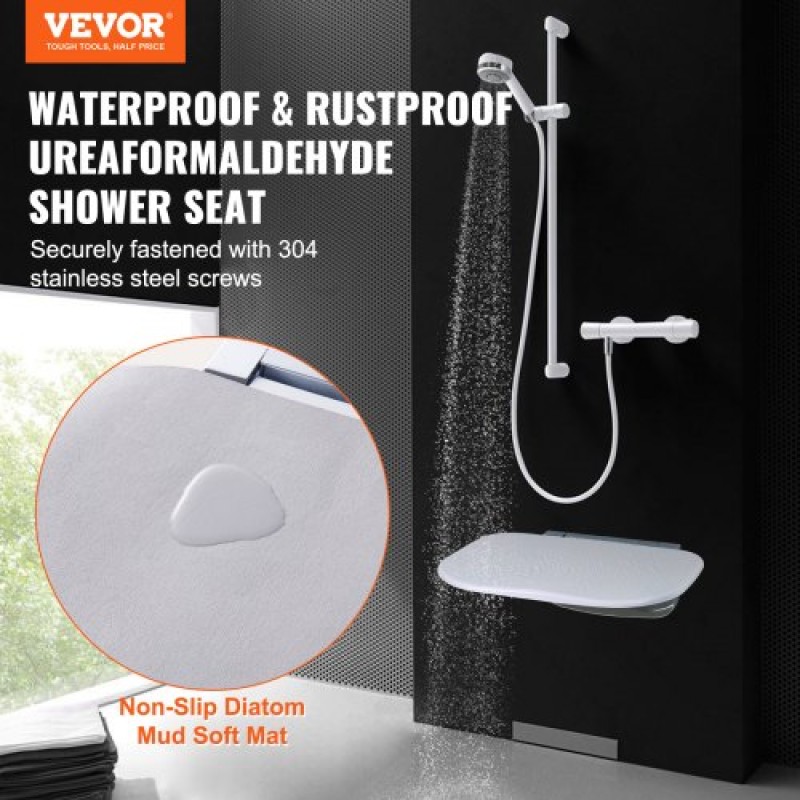 VEVOR Folding Shower Seat 13.6'' x 12.8'' Wall Mounted Shower Bench 450 lbs
