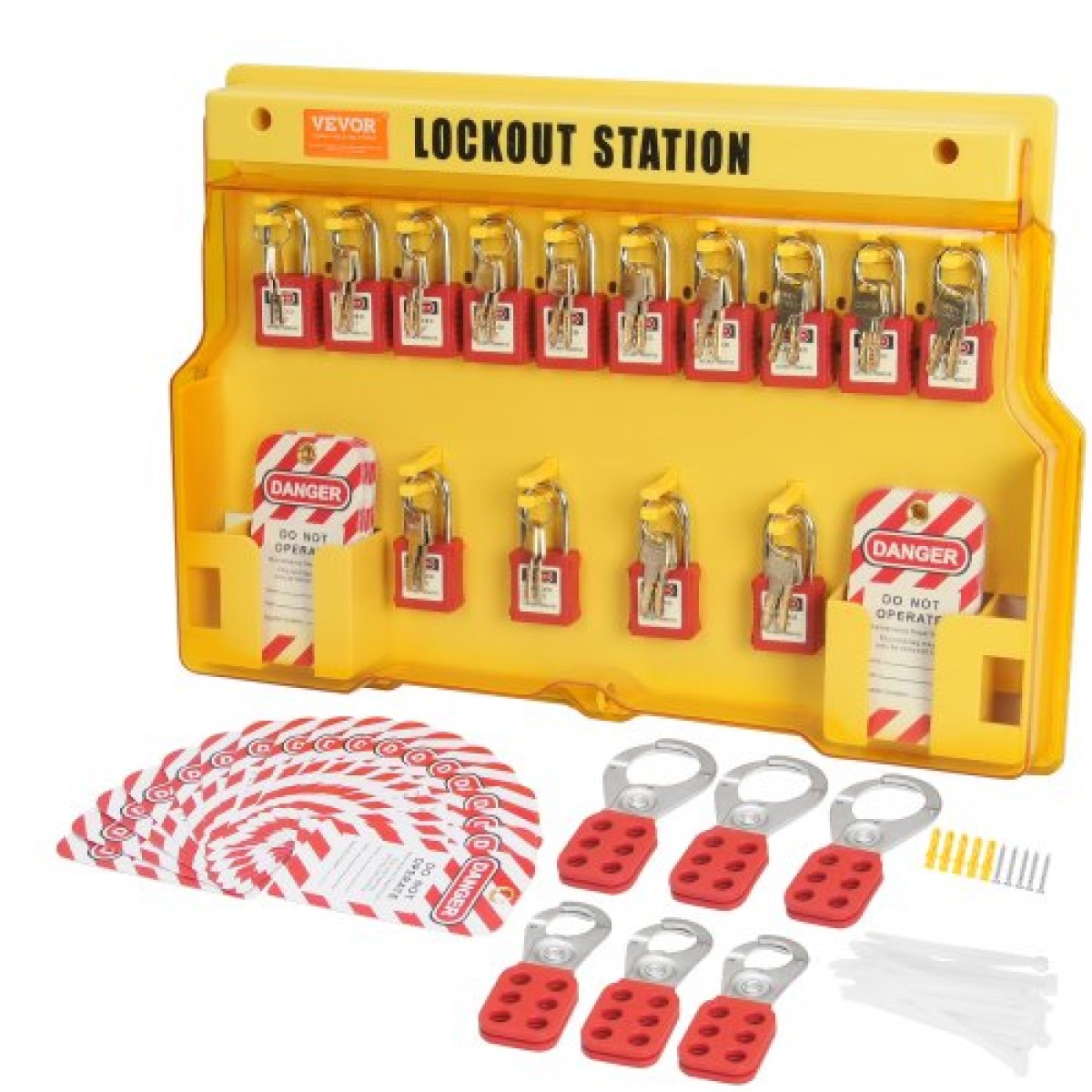 VEVOR Electrical Lockout Tagout Kit, 60 PCS Safety Lockout Tagout Station Περιλαμβάνει λουκέτα, Hasps, Tags, Nylon Ties, Expansion Kit και Lockout Station Board, για βιομηχανική, ηλεκτρική ενέργεια