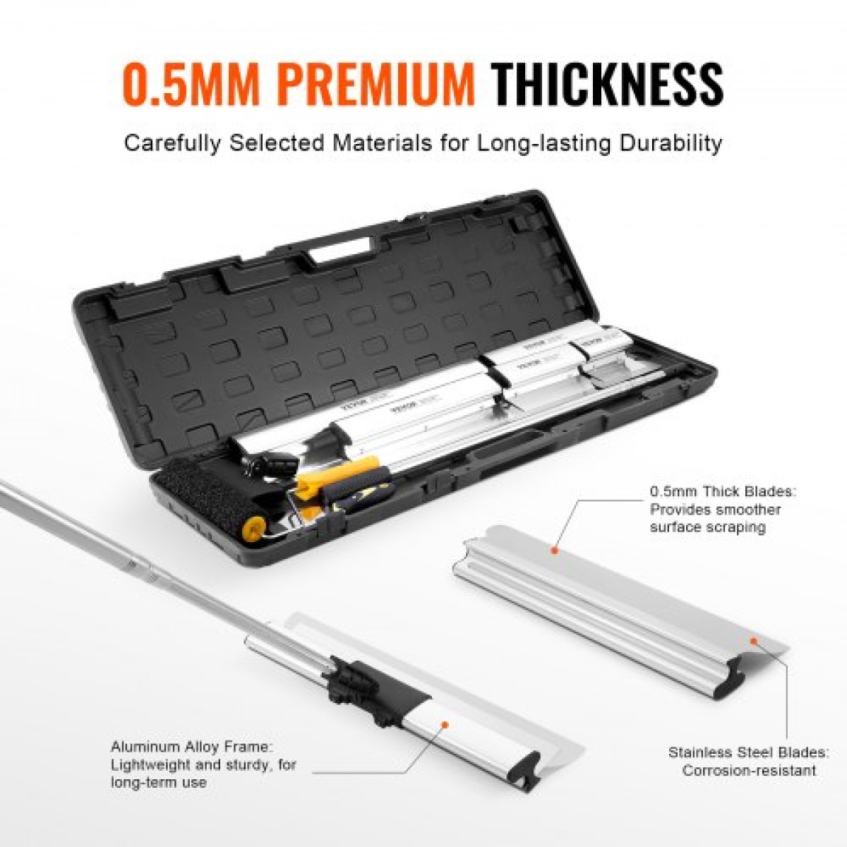 Σετ λεπίδων γυψοσανίδας VEVOR, 7/10/14/16/24 ίντσες (17,8/25,4/35,6/40,6/61 εκ.) Λεπίδες Skimming + 34 - 81,6 ίντσες/86,4 - 207 cm Επέκταση λαβής κοντάρι, ανοξείδωτο ατσάλι για ανοξείδωτο ατσάλιGyprock/Wallboard/Γυψοσανίδα