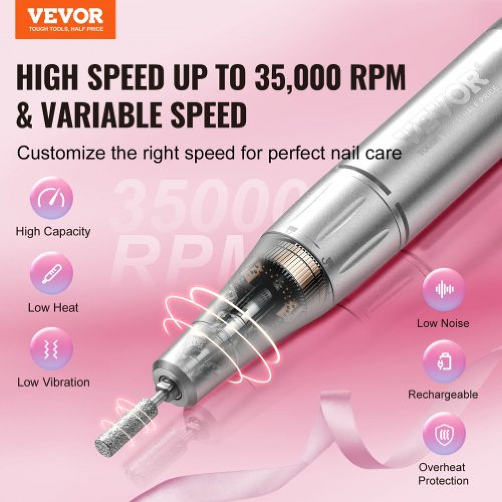 VEVOR Electric Rechargeable Nail Drill 35000RPM Cordless Nail E File Machine