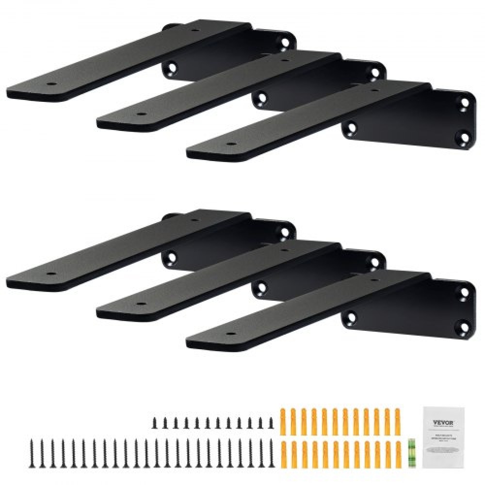 VEVOR Shelf Bracket, 6”L x 4”W x 1.6”H 6 Pcs, Heavy Duty Floating Shelf Brackets, Brackets for Shelves, 5mm Thick Matte Black L Shelf Bracket,Steel Shelving Brackets with 160 lbs Load Capacity