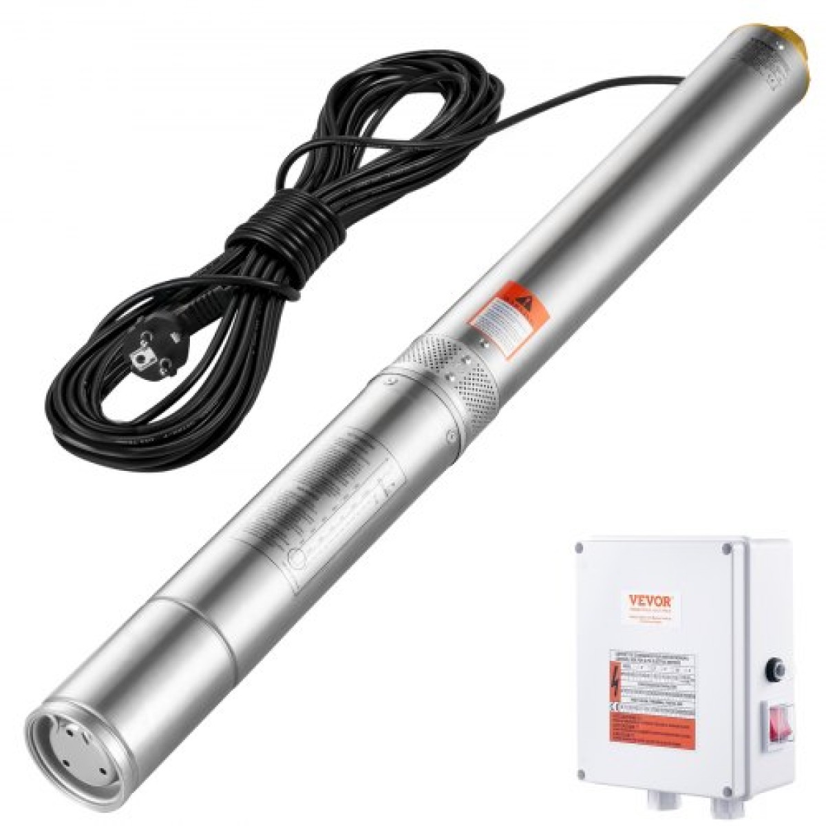 Υποβρύχια αντλία VEVOR Deep Well, 2200W 230V, 9,8 m³/h Ροή 144 m Κεφαλή, με καλώδιο 19,4 m & εξωτερικό κιβώτιο ελέγχου, Αντλίες νερού από ανοξείδωτο χάλυβα για βιομηχανική άρδευση και οικιακή χρήση, IP68 αδιάβροχο