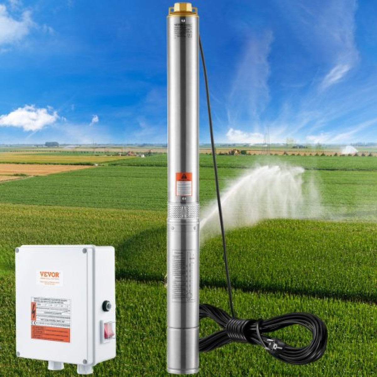 Υποβρύχια αντλία VEVOR Deep Well, 2200W 230V, 9,8 m³/h Ροή 144 m Κεφαλή, με καλώδιο 19,4 m & εξωτερικό κιβώτιο ελέγχου, Αντλίες νερού από ανοξείδωτο χάλυβα για βιομηχανική άρδευση και οικιακή χρήση, IP68 αδιάβροχο