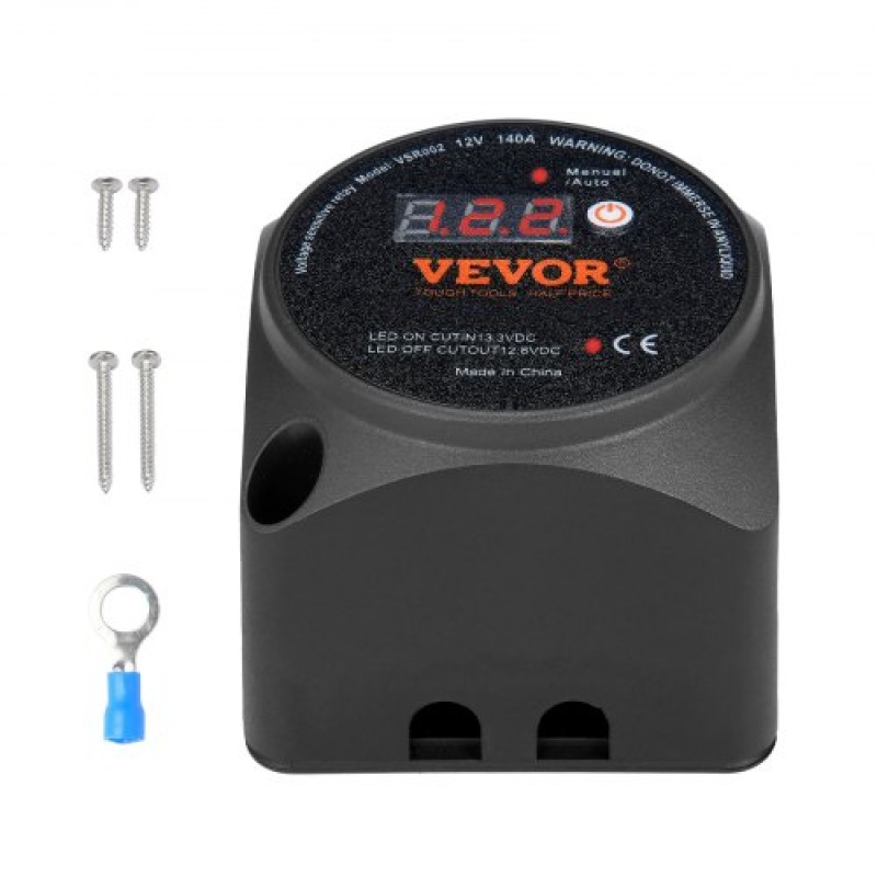 VEVOR Dual Battery Isolator Kit, 12V 140Amp, χειροκίνητες και αυτόματες λειτουργίες VSR Voltage Sensitive Relay με οθόνη LCD, Smart Battery Isolator for ATV UTV RV Camper Off-Road Vehicle Caravan Truck Boat Yacht