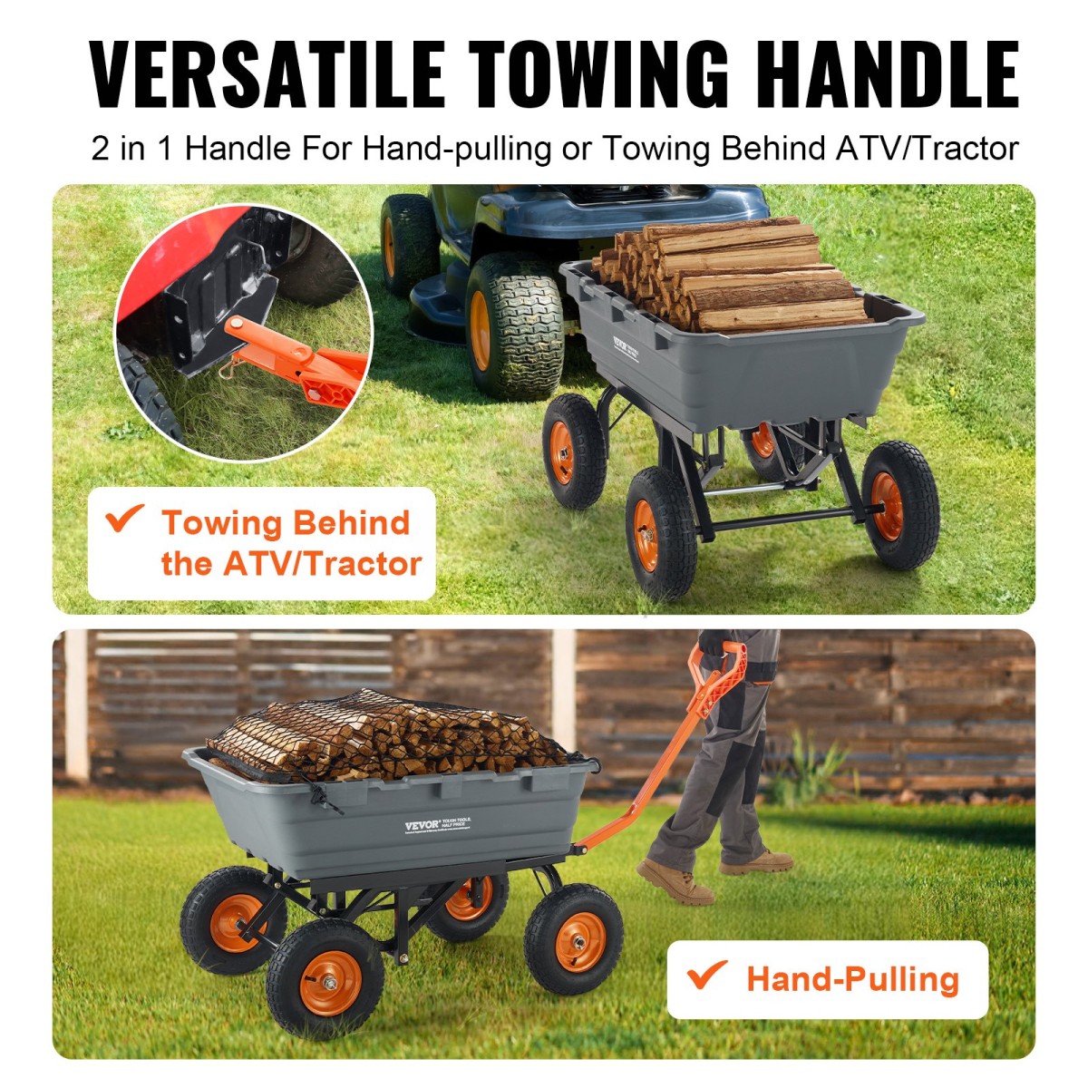 VEVOR Poly Garden Dump Cart Heavy-ty Yard Carts and Wagons 1500 lbs/680,4 kg 13"/33 cm Ελαστικά