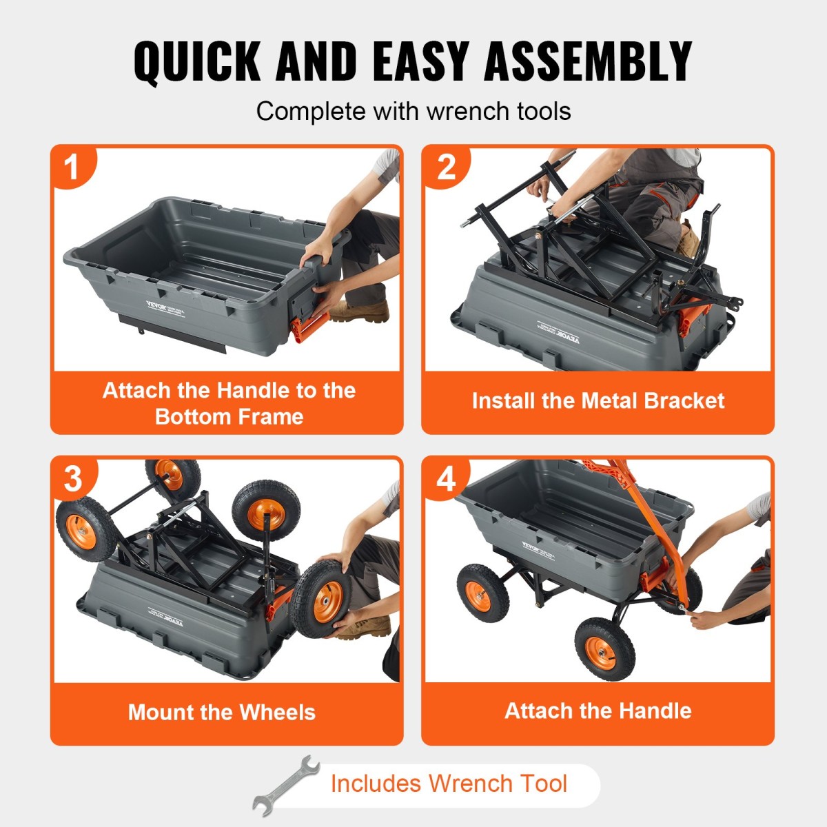 VEVOR Poly Garden Dump Cart Heavy-ty Yard Carts and Wagons 1500 lbs/680,4 kg 13"/33 cm Ελαστικά