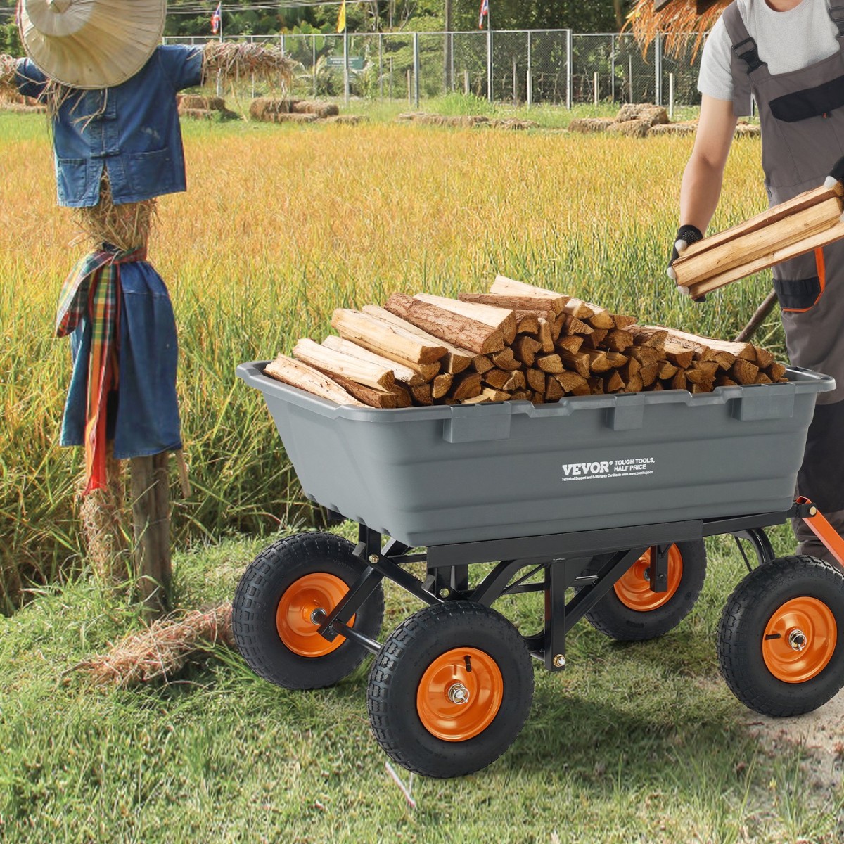 VEVOR Poly Garden Dump Cart Heavy-ty Yard Carts and Wagons 1500 lbs/680,4 kg 13"/33 cm Ελαστικά