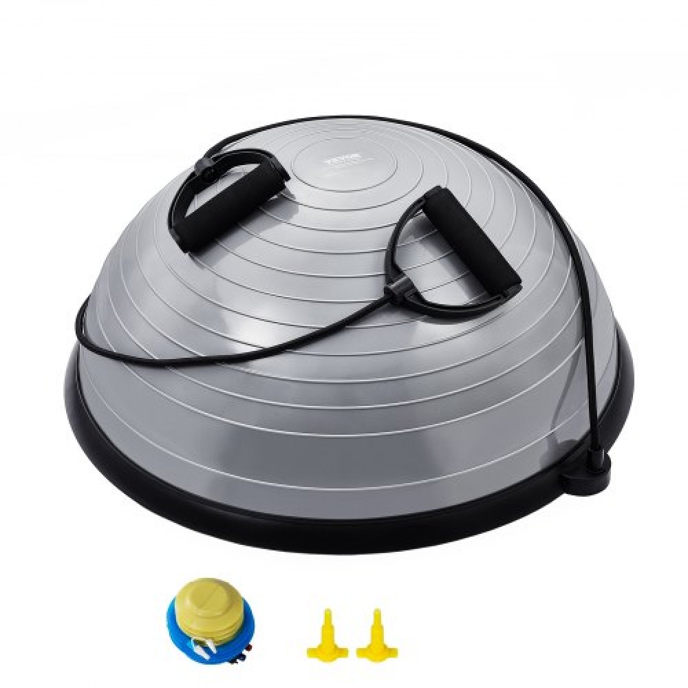 VEVOR Half Exercise Ball Trainer, 23 ιντσών Balance Ball Trainer, 660lbs Capacity Stability Ball, Yoga Ball with Resistance Bands & Foot Pump, Strength Fitness Ball for Home Gym, Full Body Workout, Γκρι