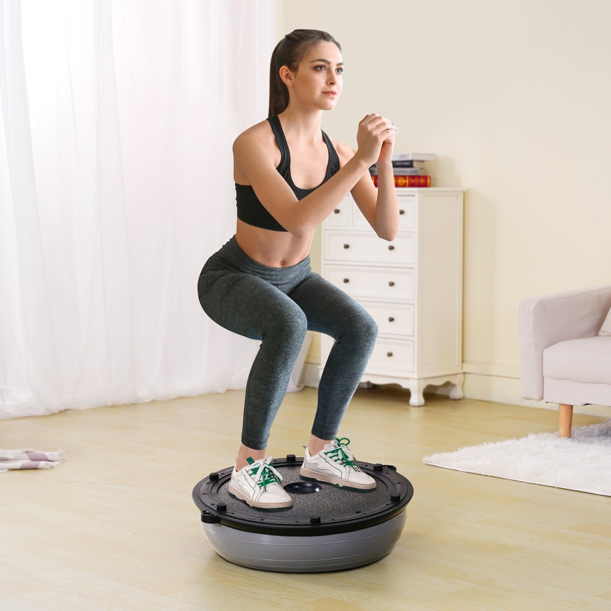 VEVOR Half Exercise Ball Trainer, 23 ιντσών Balance Ball Trainer, 660lbs Capacity Stability Ball, Yoga Ball with Resistance Bands & Foot Pump, Strength Fitness Ball for Home Gym, Full Body Workout, Γκρι