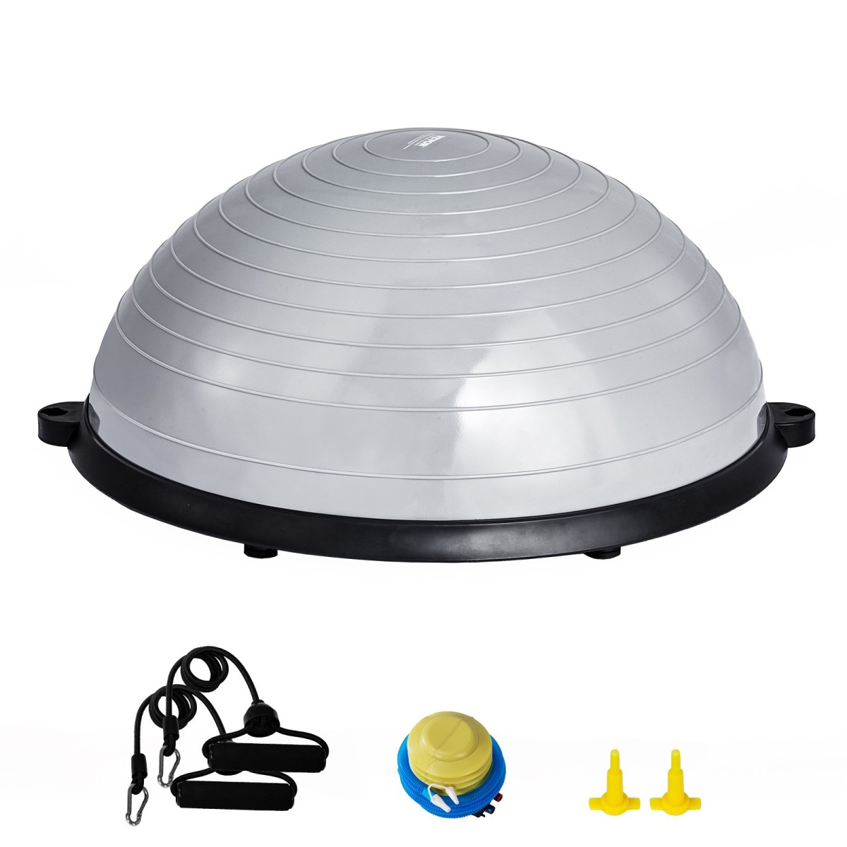 VEVOR Half Exercise Ball Trainer, 23 ιντσών Balance Ball Trainer, 660lbs Capacity Stability Ball, Yoga Ball with Resistance Bands & Foot Pump, Strength Fitness Ball for Home Gym, Full Body Workout, Γκρι
