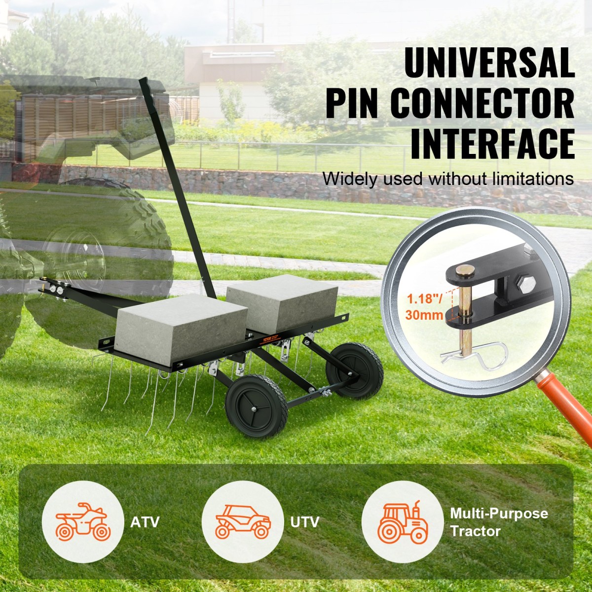VEVOR Tow Behind Dethatcher, 40 ιντσών Row Dethatcher με 20 Spring Steel Tines, Lawn Dethatcher Rake για ATV ή Mower, Tow Behind Lawn Rake with Lift Handle for Garden Farm Grass