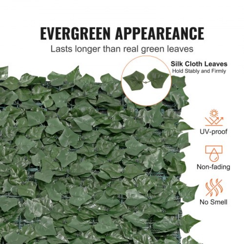 VEVOR Ivy Privacy Fence, 990 x 2490 mm τεχνητή πράσινη οθόνη τοίχου, πράσινος φράχτης κισσός με υφασμάτινη επένδυση και ενισχυμένη άρθρωση, ψεύτικο φράχτη διακόσμηση αμπελόφυλλων για εξωτερικό κήπο, αυλή