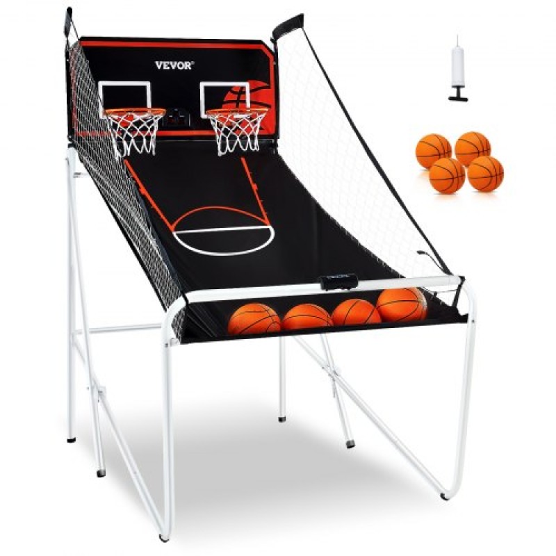 Πτυσσόμενο Arcade παιχνίδι μπάσκετ VEVOR, παιχνίδι μπάσκετ εσωτερικού χώρου για 2 παίκτες, άθλημα διπλής βολής στο σπίτι με 4 μπάλες, 8 λειτουργίες παιχνιδιού, ηλεκτρονικός πίνακας αποτελεσμάτων και αντλία φουσκώματος, για παιδιά, ενήλικες (ασπρόμαυρο)
