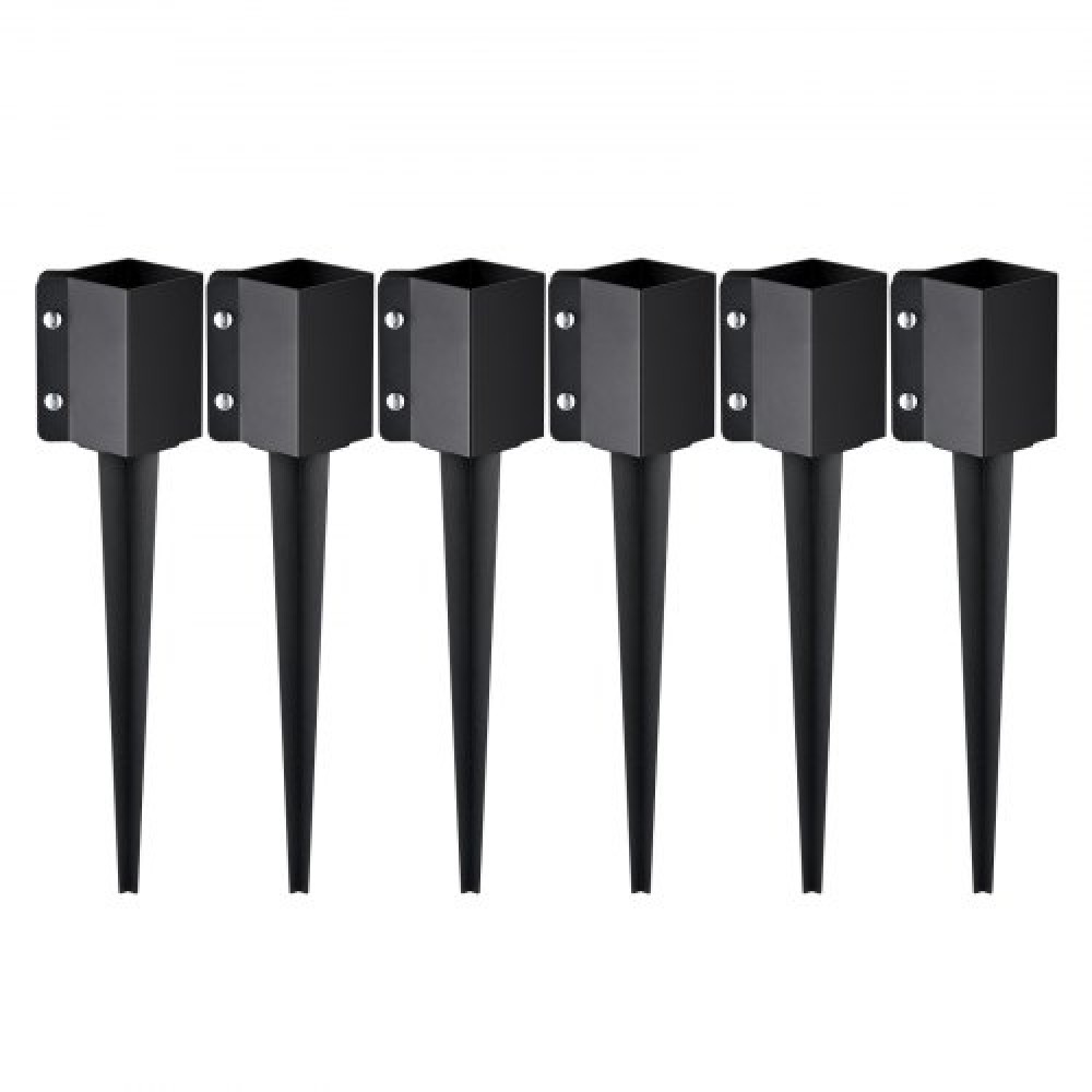 VEVOR Fence Post Anchor Ground Spike, 6 πακέτο 24 x 4 x 4 ίντσες εξωτερική διάμετρος (εσωτερική διάμετρος 3,5 x 3,5 ίντσες), μεταλλική μαύρη σκόνη με επίστρωση πάσσαλου, για κιγκλίδωμα κήπου κατάστρωμα γραμματοκιβωτίου