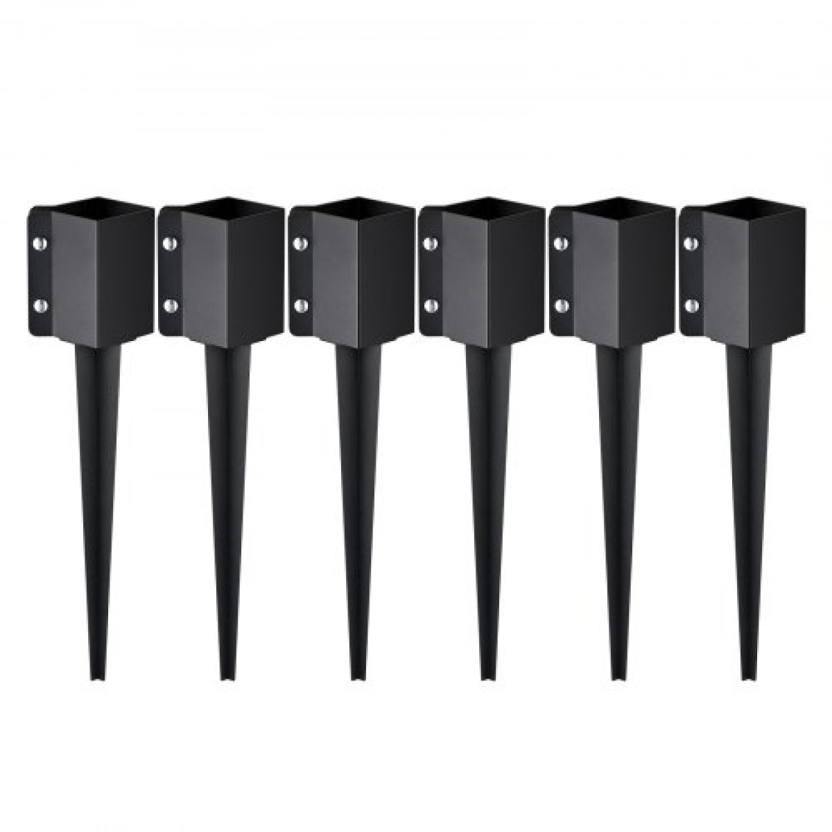 VEVOR Fence Post Anchor Ground Spike, 6 πακέτο 24 x 4 x 4 ίντσες εξωτερική διάμετρος (εσωτερική διάμετρος 3,5 x 3,5 ίντσες), μεταλλική μαύρη σκόνη με επίστρωση πάσσαλου, για κιγκλίδωμα κήπου κατάστρωμα γραμματοκιβωτίου