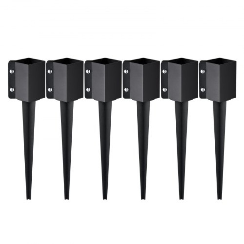 VEVOR Fence Post Anchor Ground Spike, 6 πακέτο 24 x 4 x 4 ίντσες εξωτερική διάμετρος (εσωτερική διάμετρος 3,5 x 3,5 ίντσες), μεταλλική μαύρη σκόνη με επίστρωση πάσσαλου, για κιγκλίδωμα κήπου κατάστρωμα γραμματοκιβωτίου