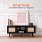 Βάση τηλεόρασης VEVOR Rattan, Ντουλάπι τηλεόρασης Boho για τηλεόραση 55 ιντσών, μοντέρνα βάση τηλεόρασης Mid Century, Κονσόλα τηλεόρασης Rattan με ρυθμιζόμενα ράφια για το σαλόνι, Media Room, Μαύρο