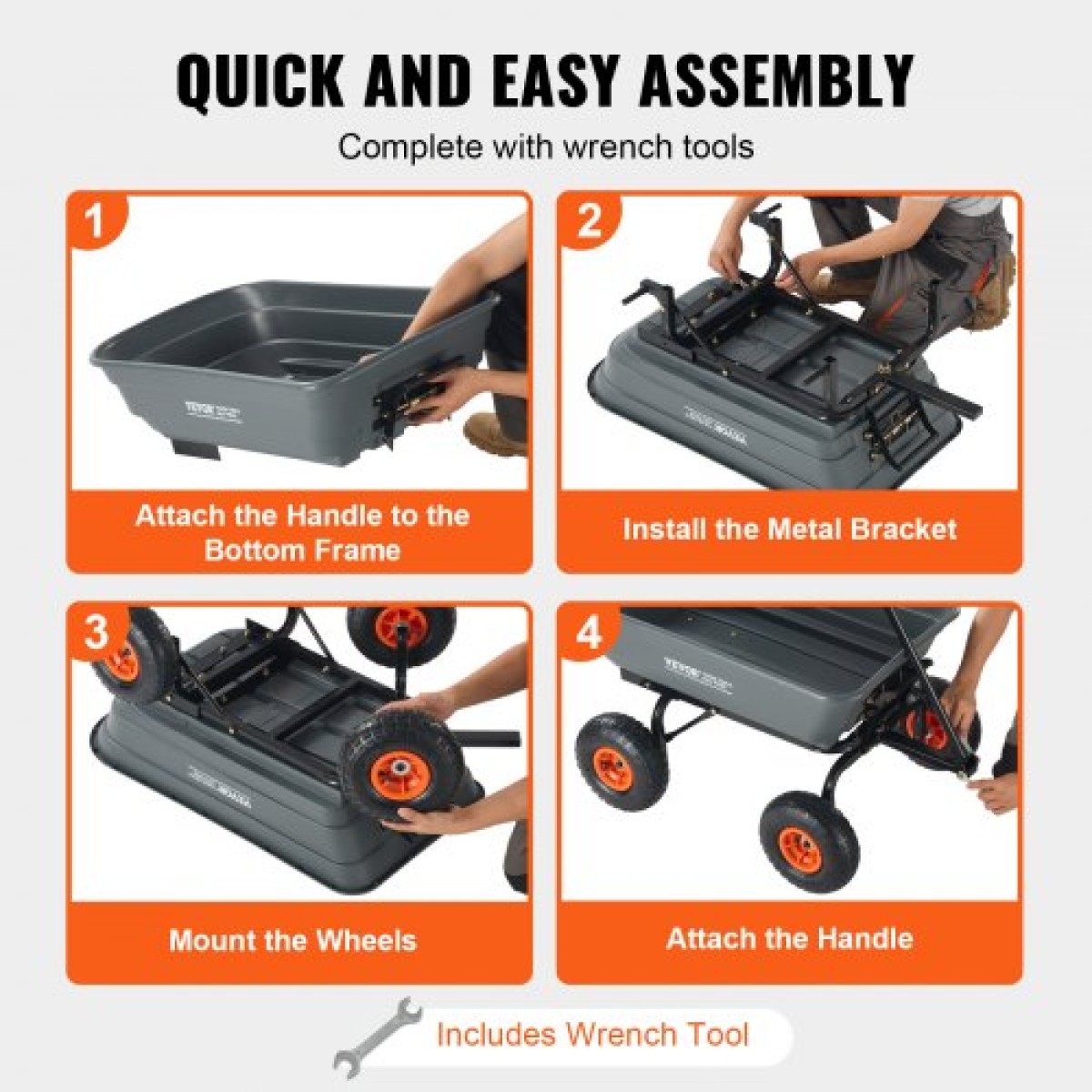 VEVOR Dump Cart, Poly Garden Dump Cart με εύκολο στη συναρμολόγηση ατσάλινο σκελετό, Dump wagon με 2-σε-1 Convertible λαβή, Utility Wheelbarrow 600 lbs, Ελαστικά 10 ιντσών