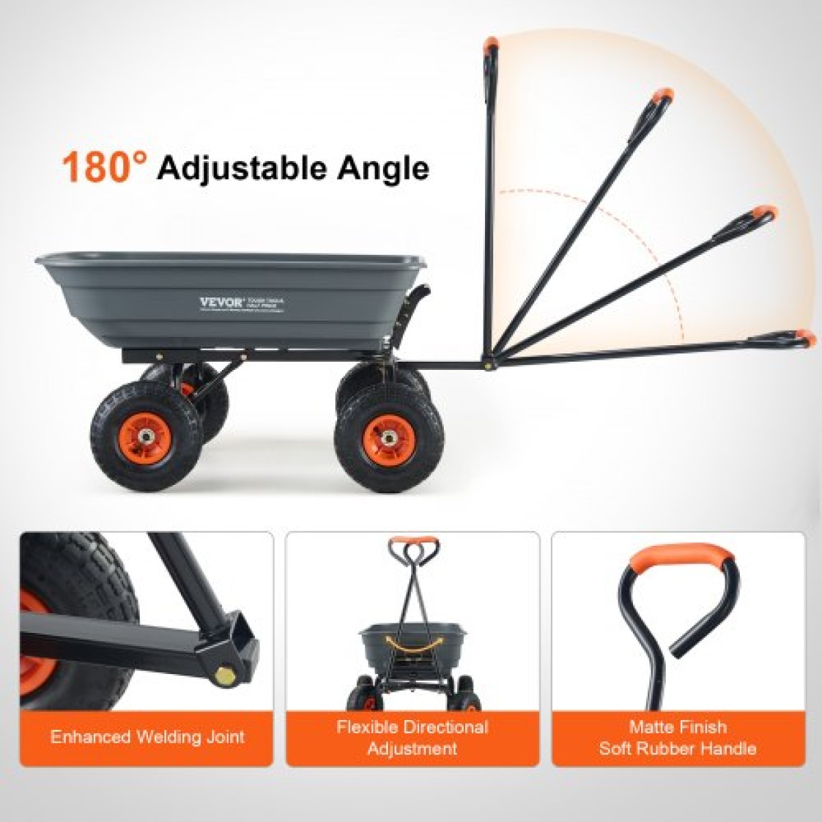 VEVOR Dump Cart, Poly Garden Dump Cart με εύκολο στη συναρμολόγηση ατσάλινο σκελετό, Dump wagon με 2-σε-1 Convertible λαβή, Utility Wheelbarrow 600 lbs, Ελαστικά 10 ιντσών