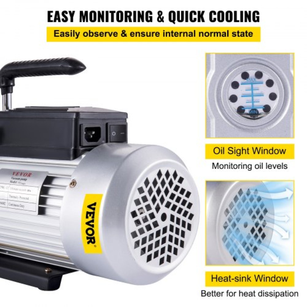 Αντλία κενού VEVOR Μονοστάδιο 340 L/min (12CFM) Θύρα εισόδου 1/4