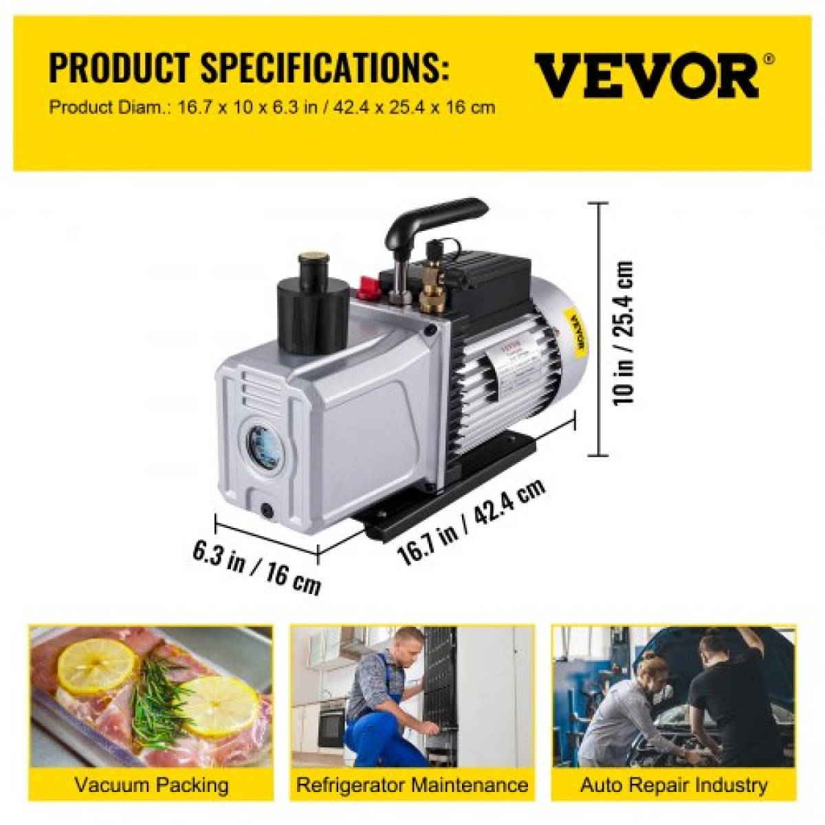 Αντλία κενού VEVOR Μονοστάδιο 340 L/min (12CFM) Θύρα εισόδου 1/4