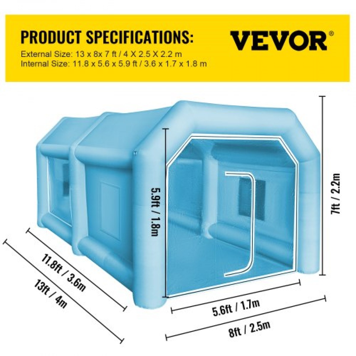 Φουσκωτή σκηνή VEVOR, 13 x 8 x 7 ft φουσκωτό θάλαμο ψεκασμού προσαρμοσμένη σκηνή, φουσκωτή σκηνή θαλάμου βαφής Σταθμός εργασίας 210D Oxford Fabric με 2 φυσητήρες