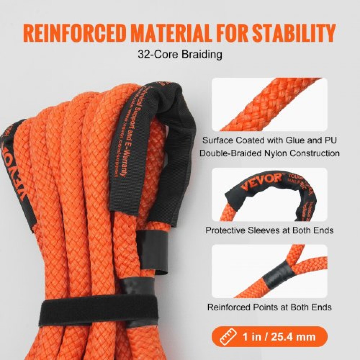 VEVOR 1" (2,54 cm) x 30'/9,1 m Kinetic Recovery Tow Rope 38.000 lbs/17.237,5 kg, Heavy-Duty Off Road Snatch Strap, Extreme Duty 30% Elasticity Energy Snatch Strap for Jeep Car SuV Truck ATV