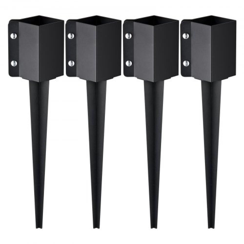 VEVOR Fence Post Anchor Ground Spike, 4 πακέτο 24 x 4 x 4 ίντσες εξωτερική διάμετρος (εσωτερική διάμετρος 3,5 x 3,5 ίντσες), μεταλλική μαύρη σκόνη με επίστρωση πάσσαλου, για κιγκλίδωμα κήπου κατάστρωμα γραμματοκιβωτίου