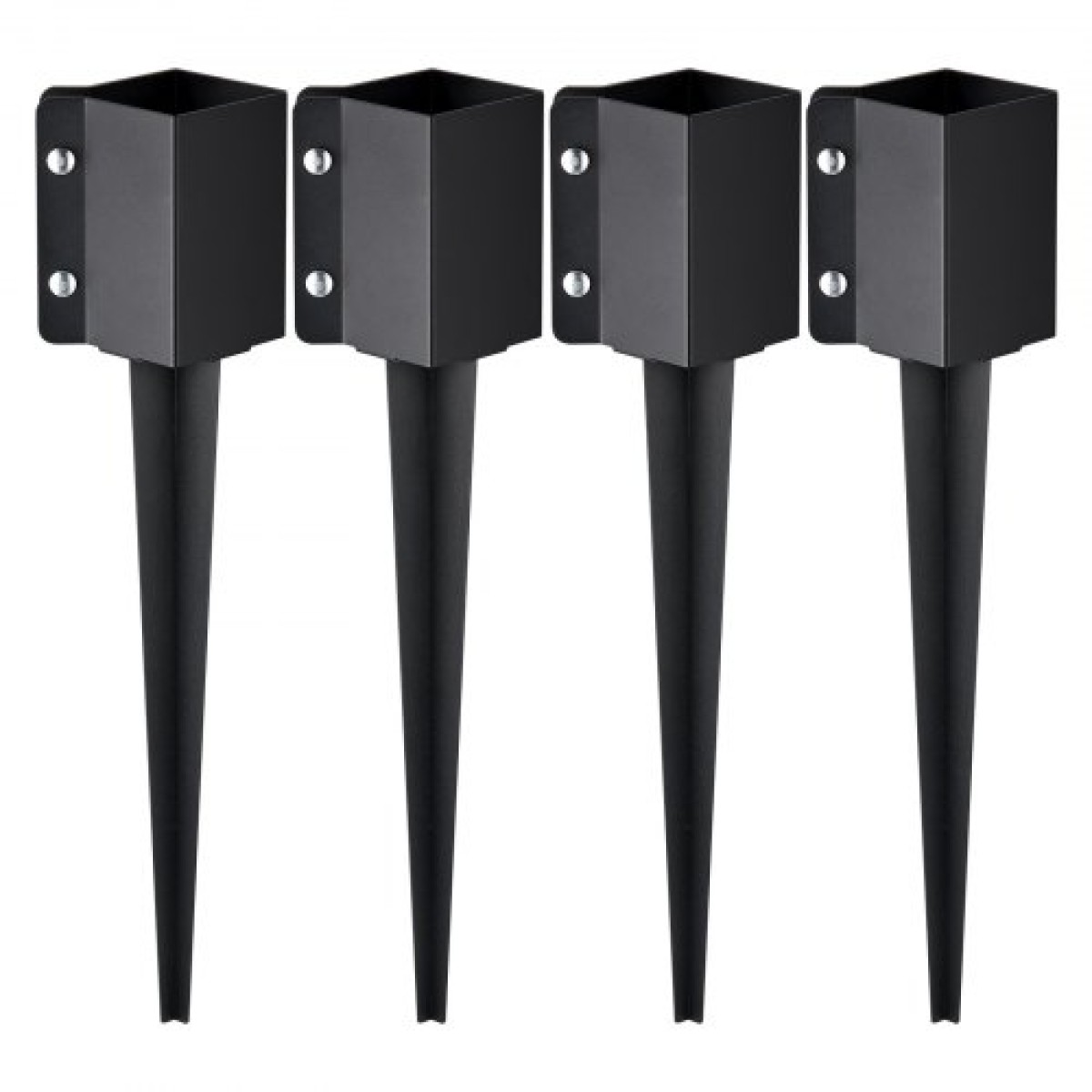VEVOR Fence Post Anchor Ground Spike, 4 πακέτο 24 x 4 x 4 ίντσες εξωτερική διάμετρος (εσωτερική διάμετρος 3,5 x 3,5 ίντσες), μεταλλική μαύρη σκόνη με επίστρωση πάσσαλου, για κιγκλίδωμα κήπου κατάστρωμα γραμματοκιβωτίου