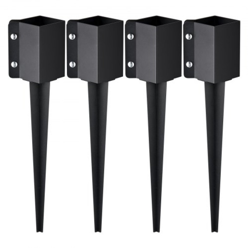 VEVOR Fence Post Anchor Ground Spike, 4 πακέτο 24 x 4 x 4 ίντσες εξωτερική διάμετρος (εσωτερική διάμετρος 3,5 x 3,5 ίντσες), μεταλλική μαύρη σκόνη με επίστρωση πάσσαλου, για κιγκλίδωμα κήπου κατάστρωμα γραμματοκιβωτίου