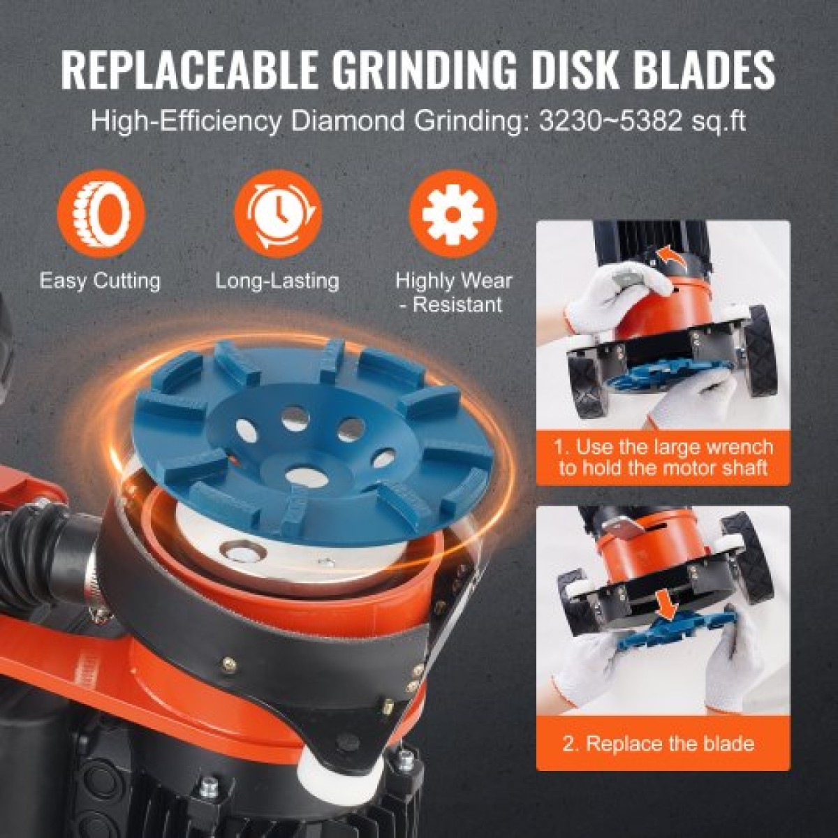 Μύλος δαπέδου σκυροδέματος VEVOR 7"/17,8 cm Walk-Behind Polisher 2,0HP Adjustable Machine