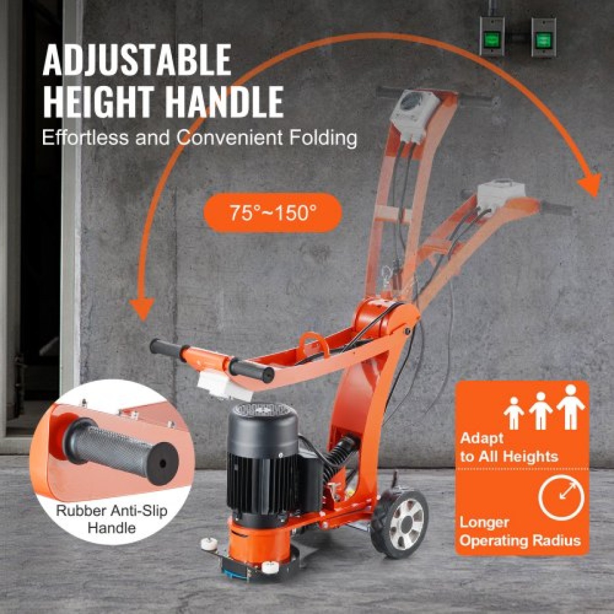 Μύλος δαπέδου σκυροδέματος VEVOR 7"/17,8 cm Walk-Behind Polisher 2,0HP Adjustable Machine