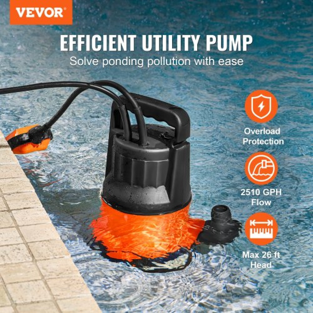 VEVOR Submersible Utility Pump Pump Pump Pump 400W 2510 GPH/9506 LPH 26 ft/7,9 m Head Water Pump