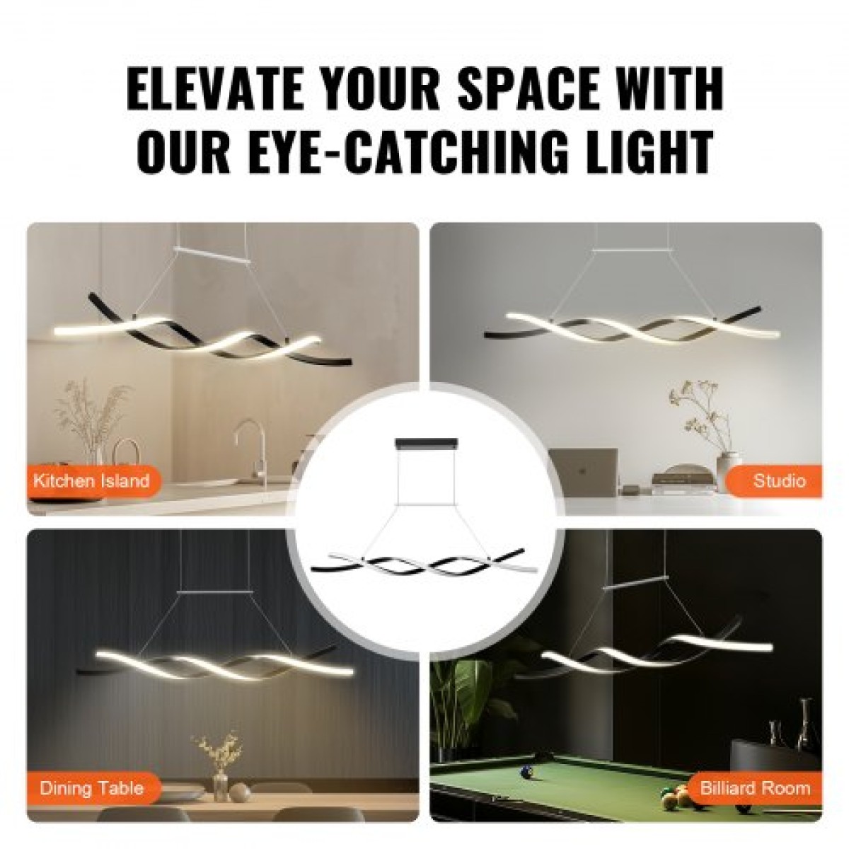 Φωτιστικά VEVOR Modern Chandelier, 24W, ρυθμιζόμενο φωτιστικό LED κρεμαστό με τηλεχειριστήριο αμπαζούρ σιλικόνης, ρυθμιζόμενο φωτιστικό οροφής φωτεινότητας θερμοκρασίας χρώματος 3000K-6000K για τραπεζαρία κουζίνας