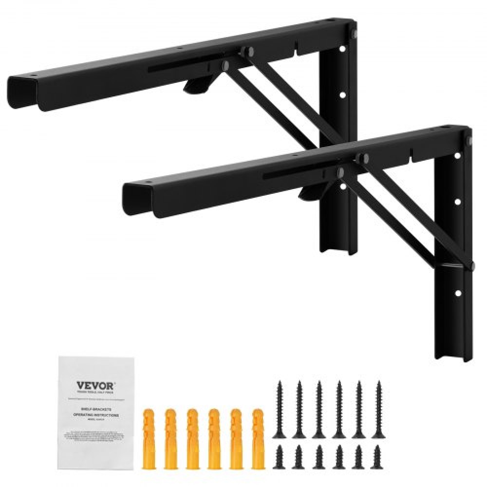 VEVOR Shelf Bracket Foldable, 24” L 2 Pcs , Heavy Duty Floating Shelf Brackets, Brackets for Shelves, 5mm Thick Matte Black L Shelf Bracket,Steel Shelving Brackets with 300 lbs Load Capacity