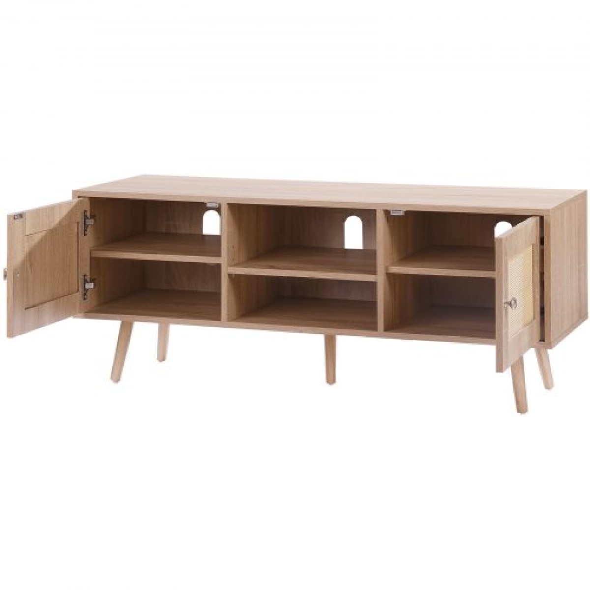 Βάση τηλεόρασης VEVOR Rattan, Ντουλάπι τηλεόρασης Boho για τηλεόραση 55 ιντσών, μοντέρνα βάση τηλεόρασης Mid Century, Κονσόλα τηλεόρασης Rattan με ρυθμιζόμενα ράφια για σαλόνι, αίθουσα πολυμέσων, δρυς