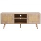 Βάση τηλεόρασης VEVOR Rattan, Ντουλάπι τηλεόρασης Boho για τηλεόραση 55 ιντσών, μοντέρνα βάση τηλεόρασης Mid Century, Κονσόλα τηλεόρασης Rattan με ρυθμιζόμενα ράφια για σαλόνι, αίθουσα πολυμέσων, δρυς